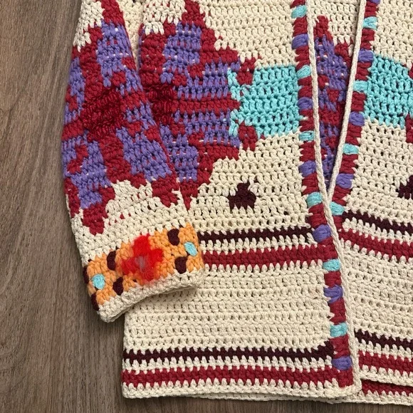 Adolfo Colorful Crochet Cardigan Sweater - Picture 3 of 8